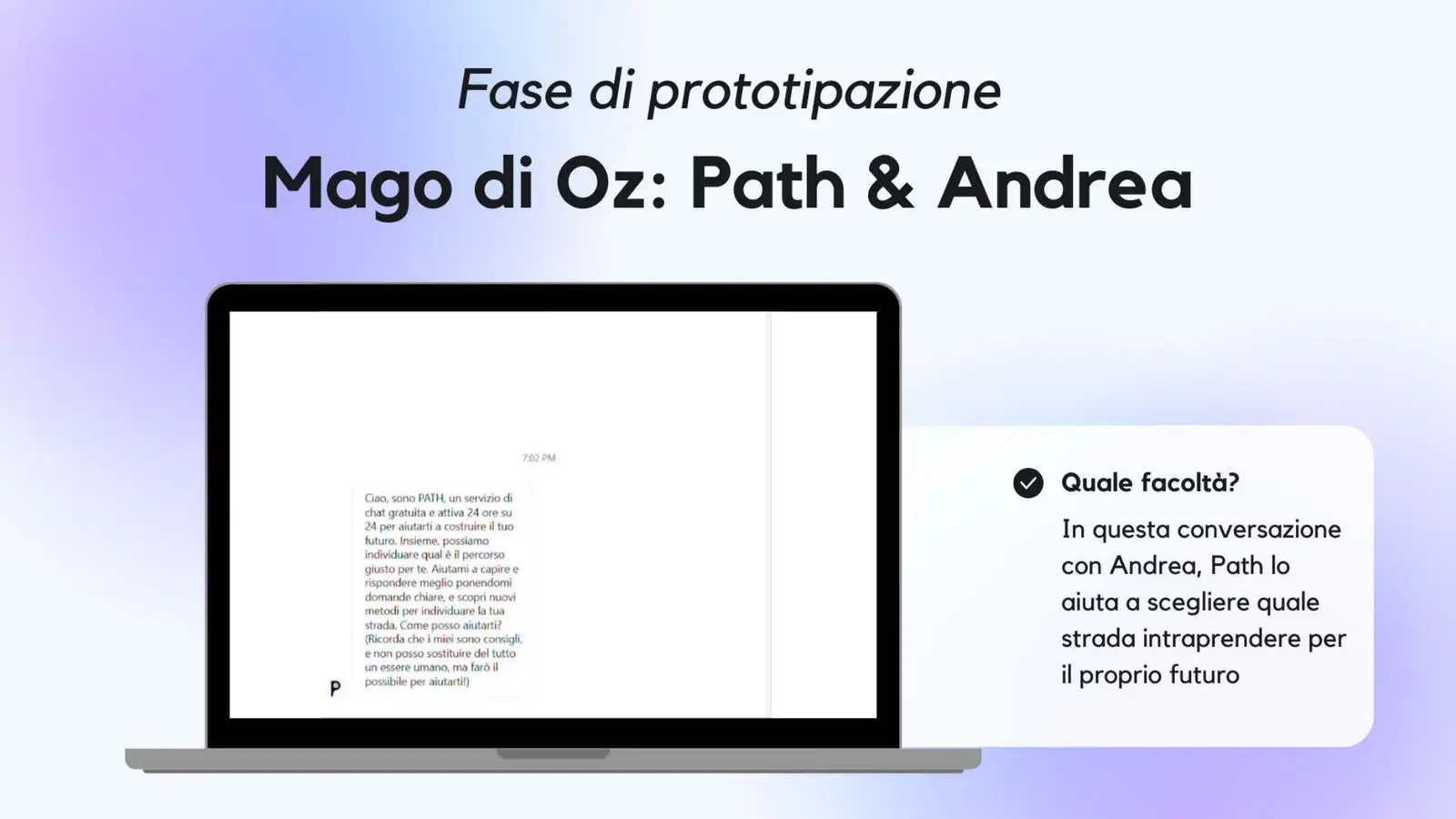 Prototipo Mago di Oz: il messaggio di benvenuto di PATH in una chat reale con un utente