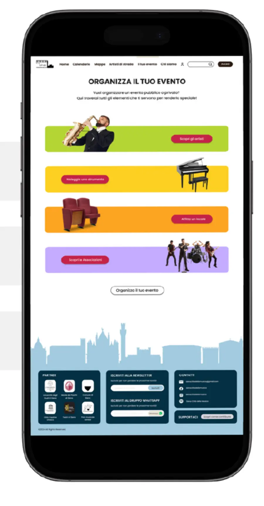 Hi-fi mobile prototype of the “Organize your event” flow